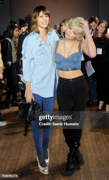 Alexa Chung and Pixie Geldof attend the Autumn/Winter 2010 House of Holland London Fashion Week show at My Beautiful Fashion on February 20, 2010 in...