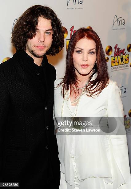 Actress Priscilla Presley ex-wife of Elvis Presley, and her son Navarone Garibaldi arrive at the world premiere of Cirque du Soleil's 'Viva ELVIS'...