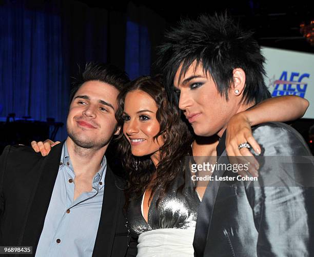 Singers Kris Allen, Kara DioGuardi, and Adam Lambert during the 52nd Annual GRAMMY Awards - Salute To Icons Honoring Doug Morris held at The Beverly...