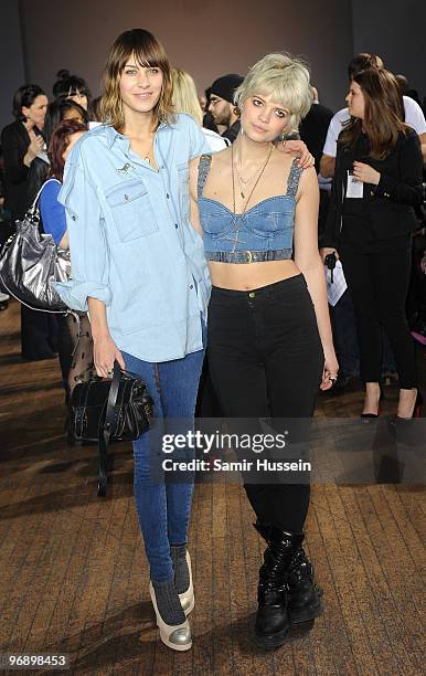 Alexa Chung and Pixie Geldof attend the Autumn/Winter 2010 House of Holland London Fashion Week show at My Beautiful Fashion on February 20, 2010 in...