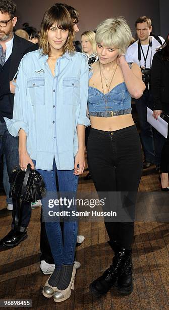 Alexa Chung and Pixie Geldof attend the Autumn/Winter 2010 House of Holland London Fashion Week show at My Beautiful Fashion on February 20, 2010 in...