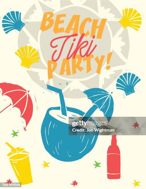 sommer-party-einladungen - linolschnitt stock-grafiken, -clipart, -cartoons und -symbole