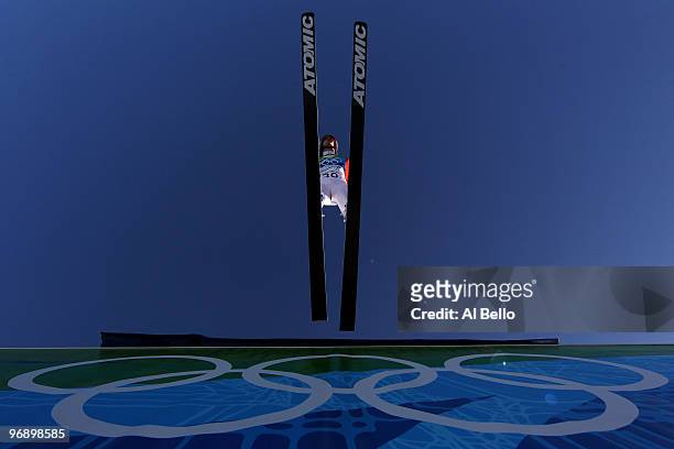 Tom Hilde of Norway soars off the Large Hill on day 9 of the 2010 Vancouver Winter Olympics at Ski Jumping Stadium on February 20, 2010 in Whistler,...