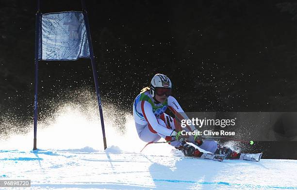 Anna Fenninger of Austria competes in the women's alpine skiing Super-G on day nine of the Vancouver 2010 Winter Olympics at Whistler Creekside on...