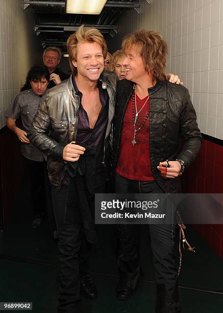 Exclusive* Jon Bon Jovi and Richie Sambora backstage at Key Arena on February 19, 2010 in Seattle, Washington.