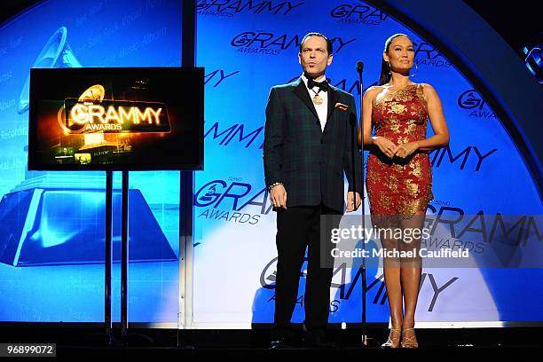 Musicians Kurt Elling and Tia Carrere speak at the 52nd Annual GRAMMY Awards pre-telecast held at Staples Center on January 31, 2010 in Los Angeles,...