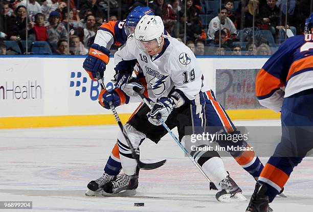 Stephane Veilleux of the Tampa Bay Lightning skates against the New York Islanders on February 13, 2010 at Nassau Coliseum in Uniondale, New York....