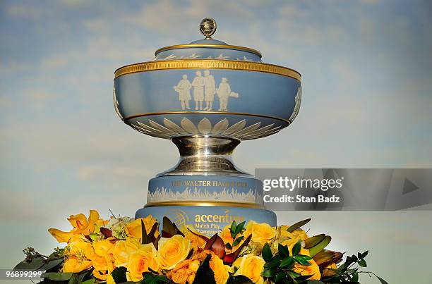 The Walter Hagen Cup is on display at the first tee box during Round Four of the World Golf Championships-Accenture Match Play Championship at The...