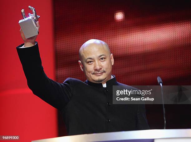 Director Wang Quan'an receives the Silver Bear for Best Script of 'Tuan Yuan' at the Awards Ceremony during day ten of the 60th Berlin International...
