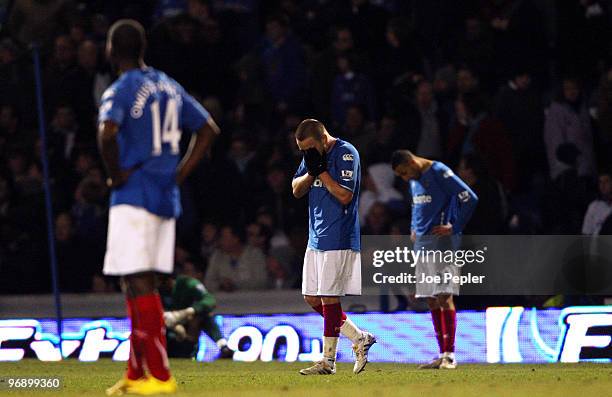 Jamie O'Hara of Portsmouth shows his dejection after the Barclays Premier League match between Portsmouth and Sunderland at Fratton Park on February...