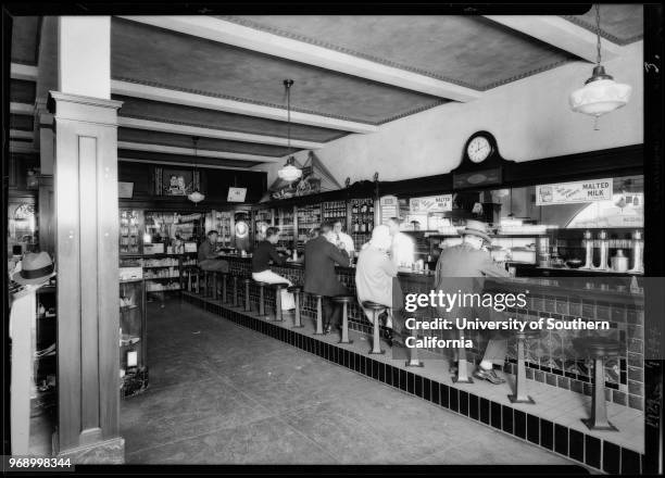 Exterior and interior of drug store, 201 Wilshire Boulevard, Santa Monica, California, 1929.