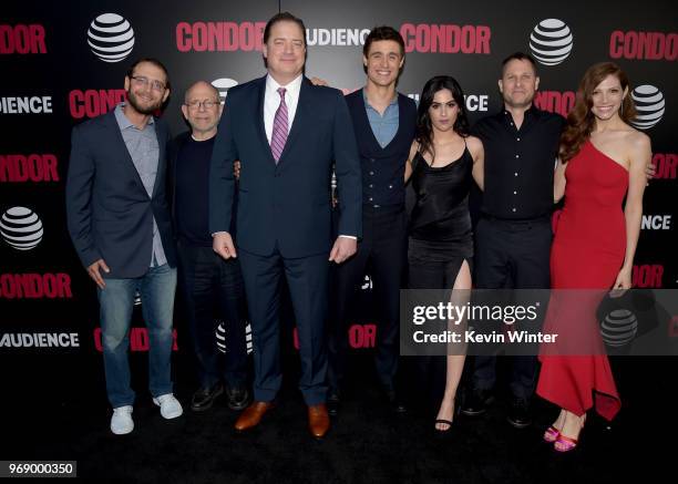 Todd Katzberg, Bob Balaban, Brenden Fraser, Max Irons, Leem Lubany, Jason Smilovic and Katherine Cunningham arrive at the premiere of AT&T Audience...