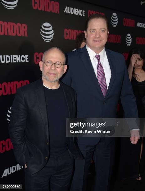 Bob Balaban and Brenden Fraser arrive at the premiere of AT&T Audience Network's "Condor" at NeueHouse on June 6, 2018 in Los Angeles, California.