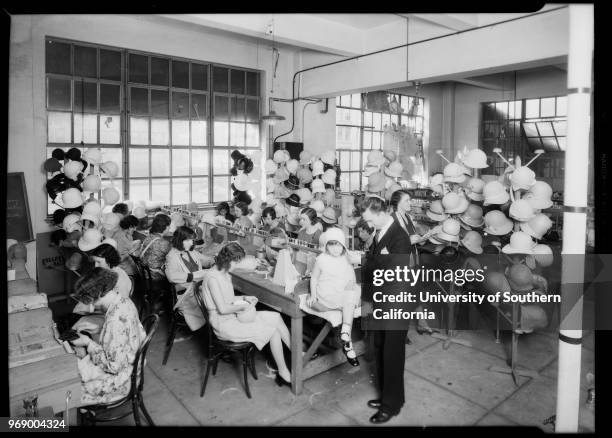 Photograph of employees working at Kellog Hat Co, 551 South Broadway, Los Angeles, California, 1931.