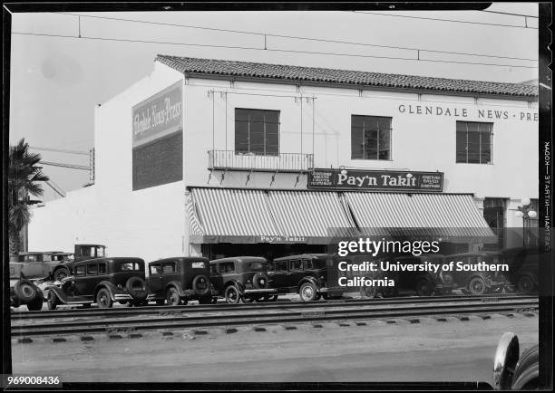 Exterior and interior of Pay'n Takit store, 329 North Brand Boulevard, Glendale, California, 1931.