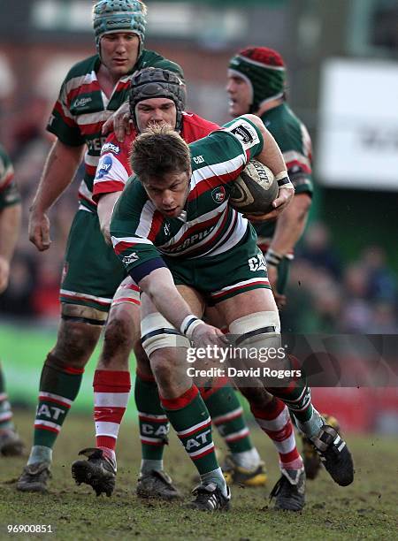 Brett Deacon of Leicester runs with the ball during the Guinness Premiership match between Leicester Tigers and Gloucester at Welford Road on...