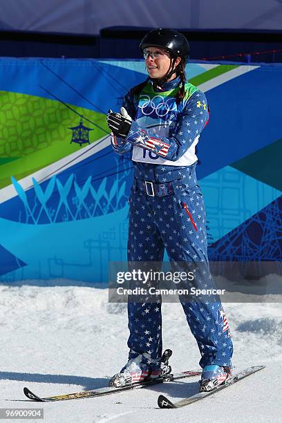 Emily Cook of the United States competes in the freestyle skiing ladies' aerials qualification on day 9 of the Vancouver 2010 Winter Olympics at...