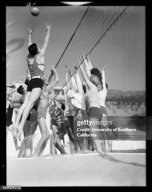 Beach sports on the sand, Bel-Air Bay Club, Los Angeles, California, 1932.