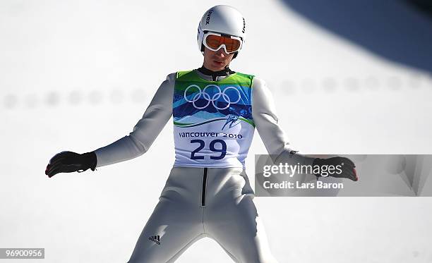 Martin Schmitt of Germany comes to a landing after jumping the Large Hill duringl on day 9 of the 2010 Vancouver Winter Olympics at Ski Jumping...