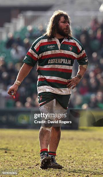 Martin Castrogiovanni of Leicester looks on during the Guinness Premiership match between Leicester Tigers and Gloucester at Welford Road on February...