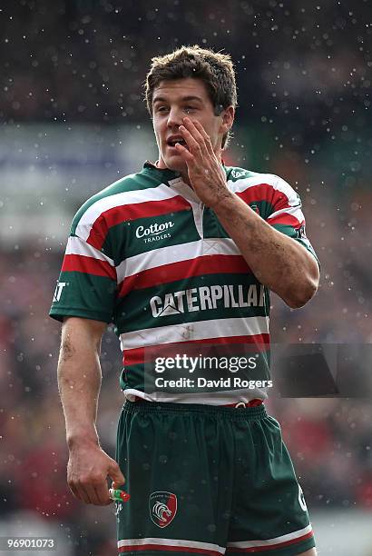 Anthony Allen of Leicester looks on during the Guinness Premiership match between Leicester Tigers and Gloucester at Welford Road on February 20,...