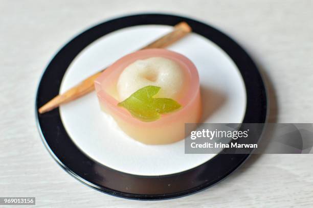 nerikiri wagashi - japanese sweet stock-fotos und bilder