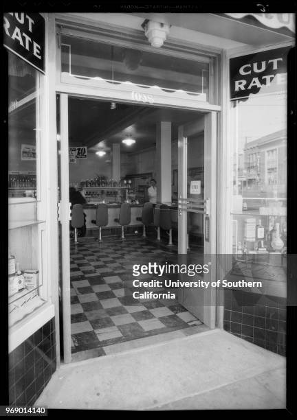 Floor & ramp to exit in Thrifty drug store at North Western Avenue and Santa Monica Boulevard, Los Angeles, California, 1935.