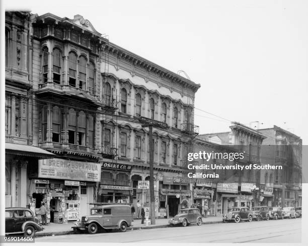 Osaka Company, Grand Central Hotel, Arizona Cafe, Azteca Restaurant, Golden Gate Cafe Chop Suey, Los Angeles, California, ca 1920-1940.