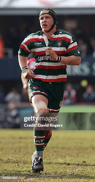 Ben Woods of Leicester looks on during the Guinness Premiership match between Leicester Tigers and Gloucester at Welford Road on February 20, 2010 in...
