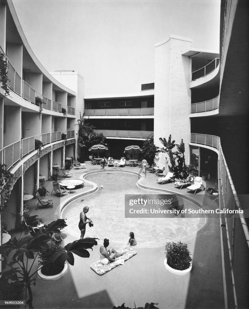 The outdoor hotel swimming pool of the Beverly Hilton