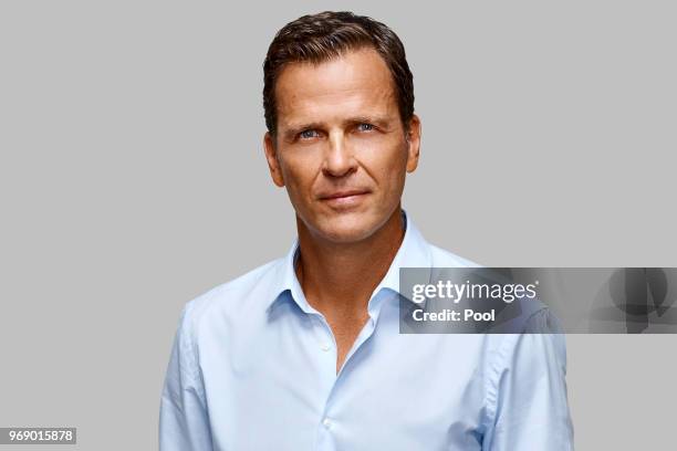 Oliver Bierhoff poses for a photo during a portrait session ahead of the 2018 FIFA World Cup Russia at Eppan training ground on June 5, 2018 in...