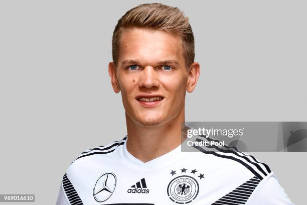 Matthias Ginter poses for a photo during a portrait session ahead of the 2018 FIFA World Cup Russia at Eppan training ground on June 5, 2018 in...