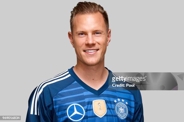 Marc-Andre ter Stegen poses for a photo during a portrait session ahead of the 2018 FIFA World Cup Russia at Eppan training ground on June 5, 2018 in...