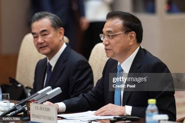 China's Premier Li Keqiang during a meeting with Kazakhstan's President Nursultan Nazarbayev at the Diaoyutai State Guesthouse,on June 7 Beijing,...