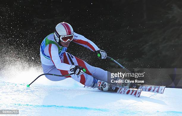 Andrea Fischbacher of Austria competes in the women's alpine skiing Super-G on day nine of the Vancouver 2010 Winter Olympics at Whistler Creekside...