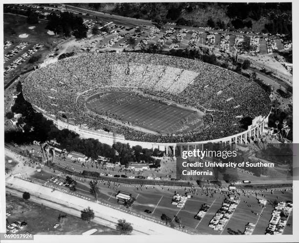 An aerial view of the Rose Bowl, Pasadena, California, early to mid twentieth century.