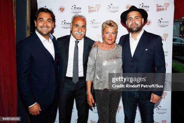 Antoine Bahrami, Mansour Bahrami, Frederique Bahrami and Sam Bahrami attend "Diner des Legendes" at Le Fouquet's on June 6, 2018 in Paris, France.