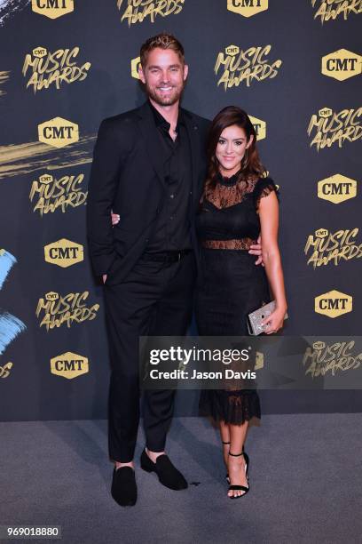Brett Young arrives at the 2018 CMT Music Awards at Bridgestone Arena on June 6, 2018 in Nashville, Tennessee.