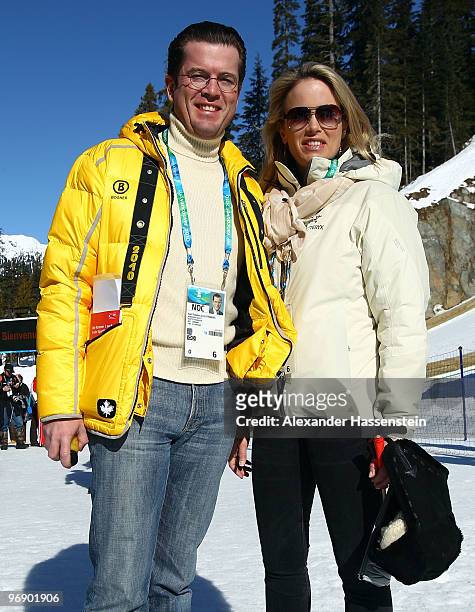 German Defense Minister Karl-Theodor zu Guttenberg and his wife Stephanie zu Guttenberg on day 9 of the 2010 Vancouver Winter Olympics at Ski Jumping...