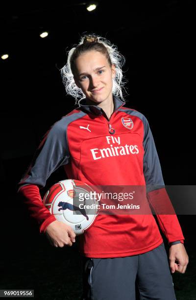 Vivianne Miedema, the Holland and Arsenal footballer poses for a portrait at the club's London Colney training ground on October 13th 2017 in London...