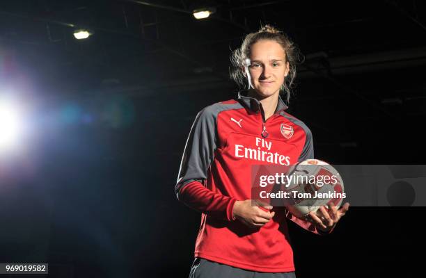 Vivianne Miedema, the Holland and Arsenal footballer poses for a portrait at the club's London Colney training ground on October 13th 2017 in London...