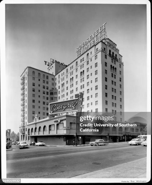 Looking across Hollywood Boulevard to the Roosevelt Hotel, Los Angeles, California, early to mid twentieth century.