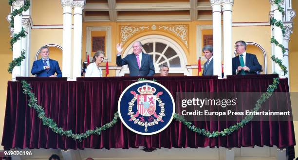 King Juan Carlos , his daughter Princess Elena of Spain and president of Madrid region Angel Garrido attend La Beneficiencia Bullfight at Las Ventas...