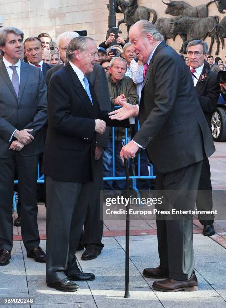 King Juan Carlos and Jose Maria Alvarez del Manzano attend La Beneficiencia Bullfight at Las Ventas Bullring on June 6, 2018 in Madrid, Spain.