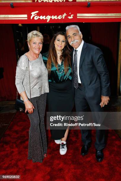 Frederique Bahrami, Marion Bartoli and Mansour Bahrami attend "Diner des Legendes" at Le Fouquet's on June 6, 2018 in Paris, France.