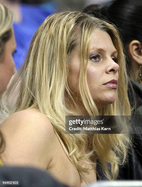 Actress Anne-Sophie Briest watches the match during the Beko Basketball Bundesliga match between Alba Berlin and Telekom Baskets Bonn at O2 World...