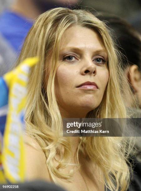 Actress Anne-Sophie Briest watches the match during the Beko Basketball Bundesliga match between Alba Berlin and Telekom Baskets Bonn at O2 World...