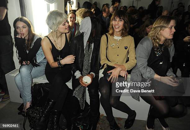 Pixie Geldof, Remi Nicole and Alexa Chung back stage at the Topshop Unique show in Covent Garden on February 20, 2010 in London, England.