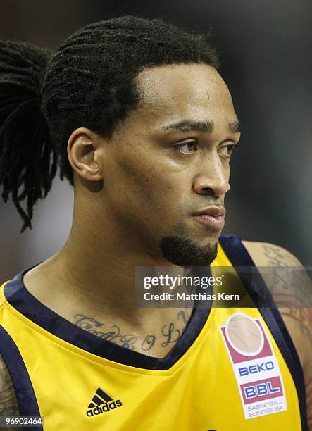 Rashad Wright of Berlin looks on during the Beko Basketball Bundesliga match between Alba Berlin and Telekom Baskets Bonn at O2 World stadium on...