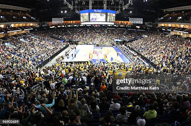 General view is taken during the Beko Basketball Bundesliga match between Alba Berlin and Telekom Baskets Bonn at O2 World stadium on February 20,...